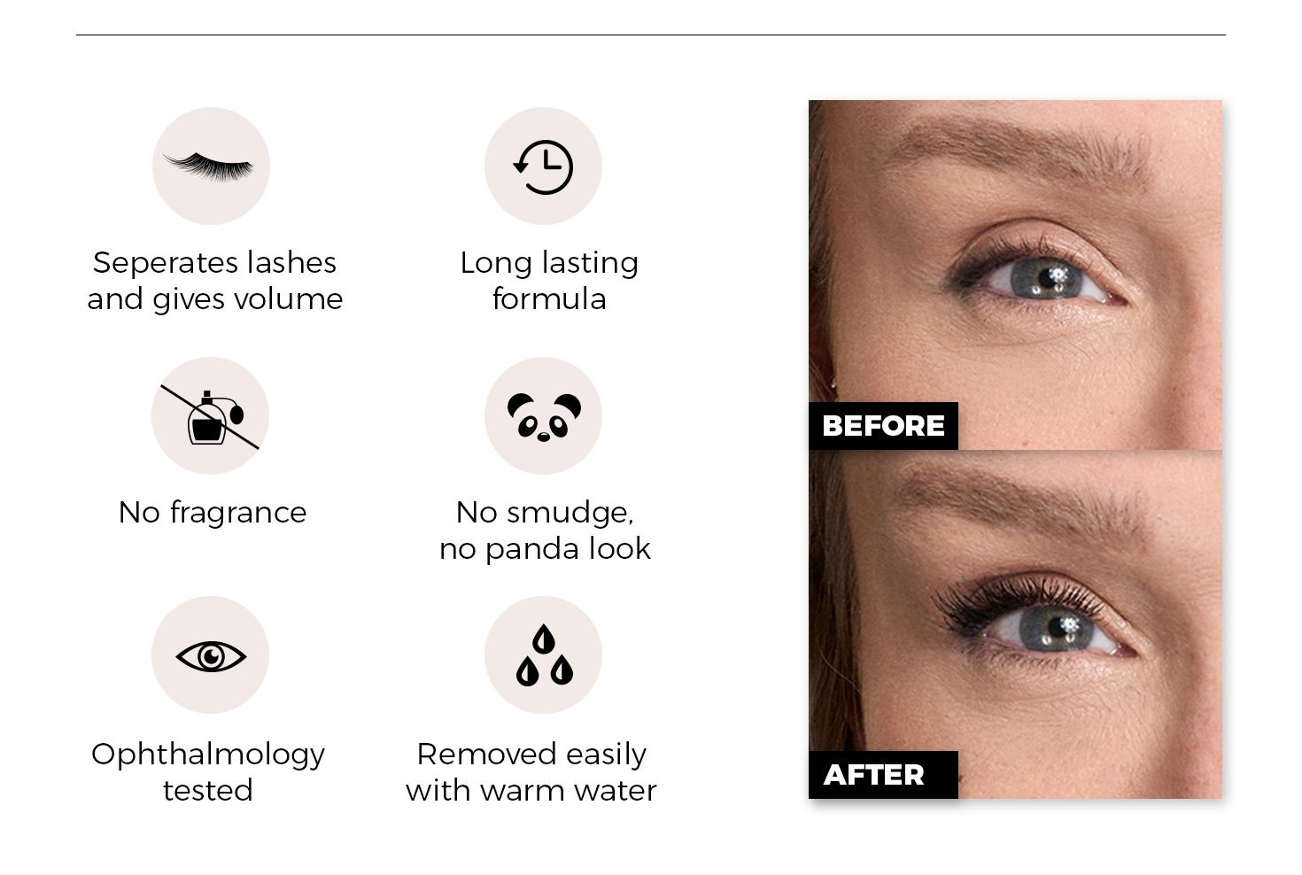 Non Smudge Mascara page Benefits